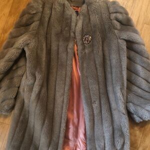 Elegant Gray Faux Fur Coat